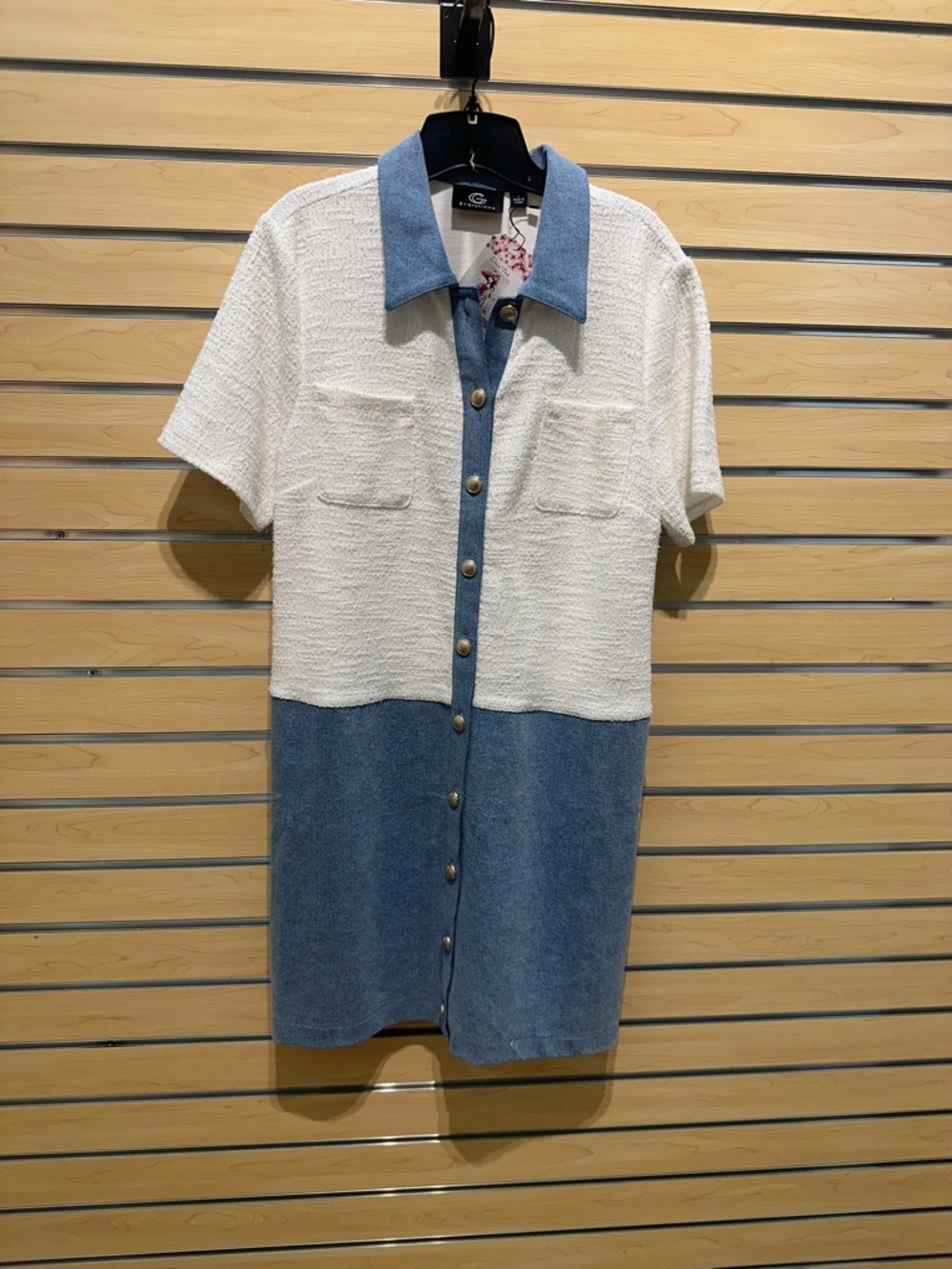 G by Giuliana Cream & Blue Block Knit Polo Midi Dress